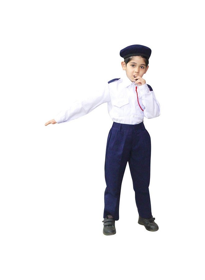Kaku Fancy Dresses Kaku Fancy Dresses Polyester Our Community Helper Traffic Havaldar Costume For Kids | Traffic Police Shirt, Pant And Whistle For Boys & Girls -3-4 Years, Blue & White  - Image 1