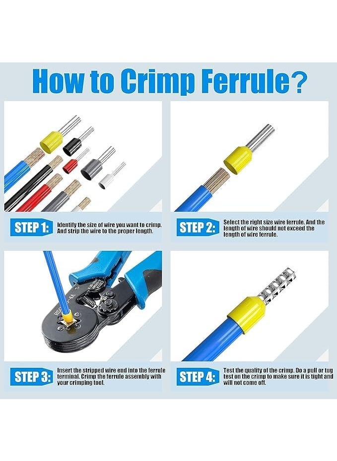 WiredCom Ferrule Crimping Tool Kit 1200PCS Copper Terminals and SelfAdjustable Ratchet Tool Wire Crimping Plier Set for AWG237 Wire End Ferrules