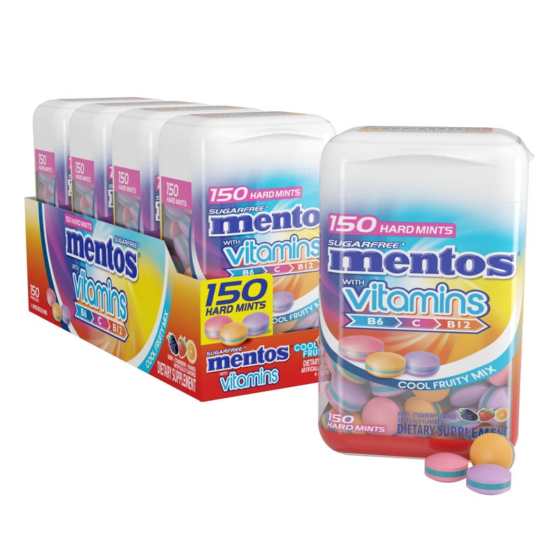 Mentos Vitamin Sugarfree Hard Mints 150pc Cool Fruity Mix Pack of 4 Bottles