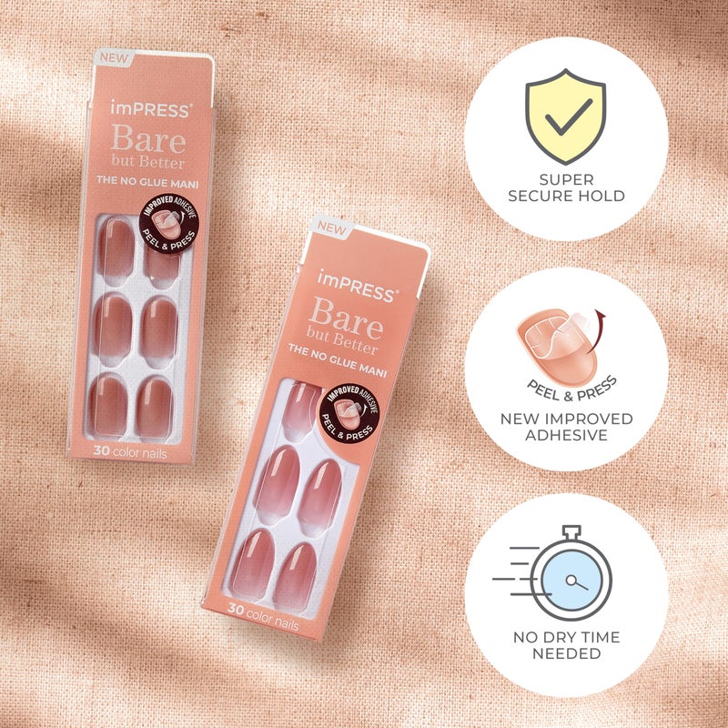 Impress KISS imPRESS No Glue Mani Press On Nails, 'Instinct', Light Pink, Short Size, Squoval Shape, Includes 30 Nails, Prep Pad, Instructions Sheet, 1 Manicure Stick, 1 Mini File - Image 4