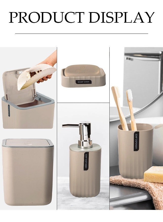 DUNISO 4 Pcs Bathroom Accessories Sets, Home Bath Supplies set,  Bathroom Organizer Storage Set, Complete With Soap Dispenser, Desktop Trash Can, Toothbrush Holder, Soap Tray, Suitable For Family Bathrooms, Dormitories - Image 5