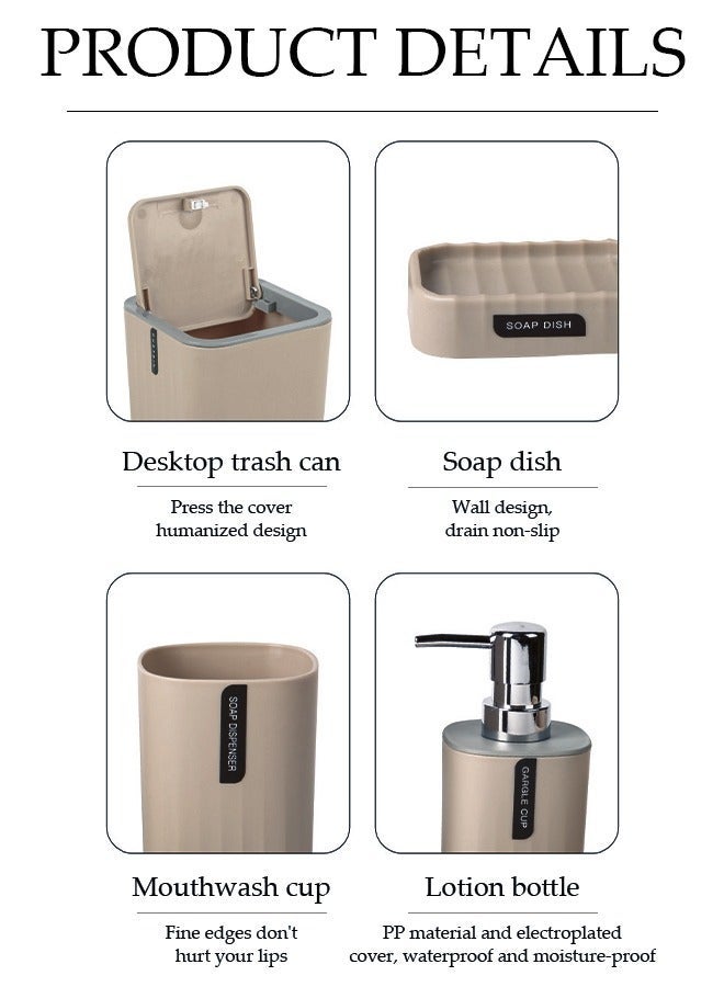 DUNISO 4 Pcs Bathroom Accessories Sets, Home Bath Supplies set,  Bathroom Organizer Storage Set, Complete With Soap Dispenser, Desktop Trash Can, Toothbrush Holder, Soap Tray, Suitable For Family Bathrooms, Dormitories - Image 3