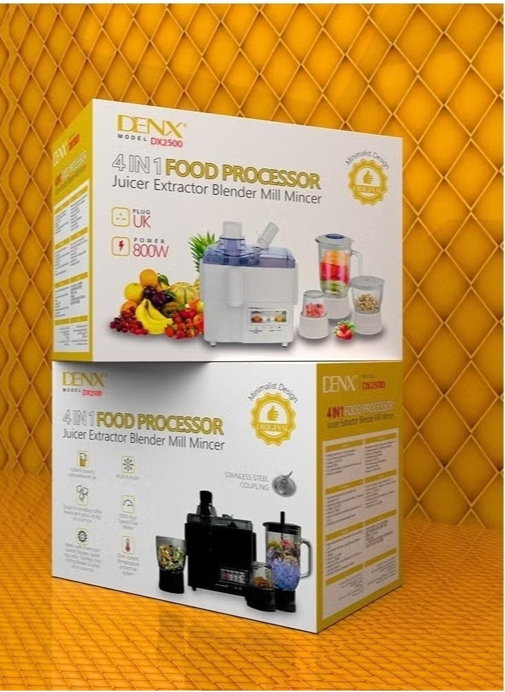 Denx 4-In-1 Food Processor With 29 Functions (Blender, Grinder, Food Processor, Chopper) | 1 Liter | 800 Watts | Dx2500 - Image 5