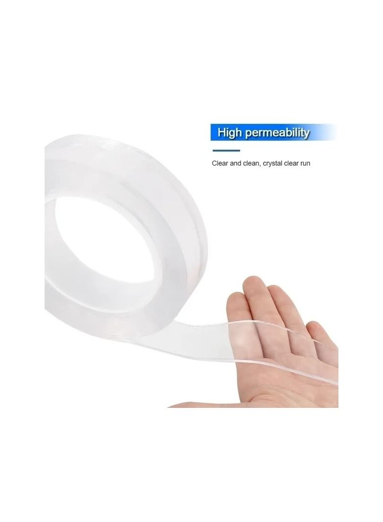 1-Roll 1M Home Improvement Multifunctional Double Sided Tape,Nano Transparent No Trace Washable Acrylic Tape,Reuse Waterproof Adhesive Cleanable Gel Sticker - Image 5