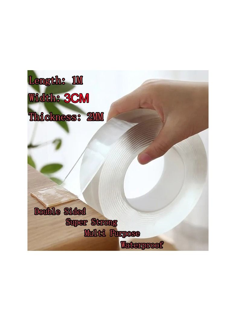 1-Roll 1M Home Improvement Multifunctional Double Sided Tape,Nano Transparent No Trace Washable Acrylic Tape,Reuse Waterproof Adhesive Cleanable Gel Sticker - Image 1