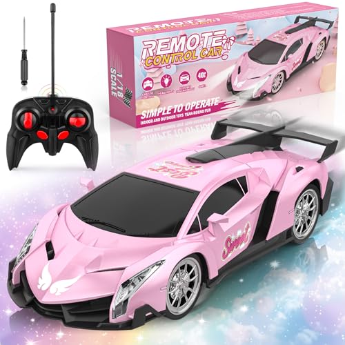Growsland Remote Control Car for Girls 118 Pink RC Cars Toys for Kids Girl Electric Vehicle Toy Car Hobby Racing Car with Lights Controller Birthday Gifts for Girl Boys Age 3 4 5 6 7 8 9 Year Old - Image 1