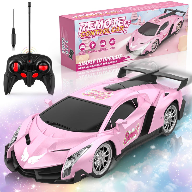 Growsland Remote Control Car for Girls 118 Pink RC Cars Toys for Kids Girl Electric Vehicle Toy Car Hobby Racing Car with Lights Controller Birthday Gifts for Girl Boys Age 3 4 5 6 7 8 9 Year Old - Image 2