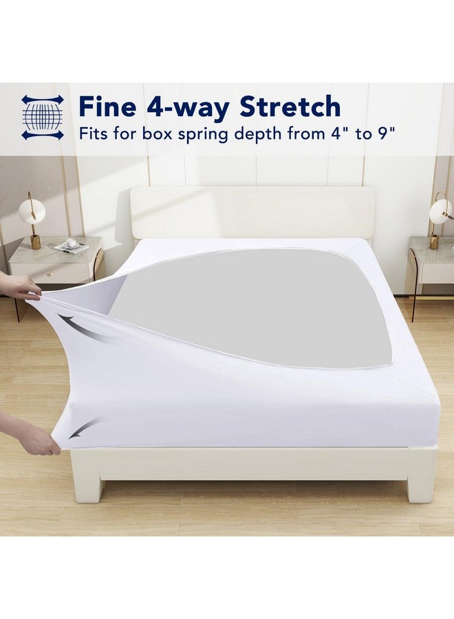 PureFit Stretchy Box Spring Cover Queen - Elastic Fitted Box Spring Wrap Around 4 Sides, Wrinkle & Fading Resistant Fits Queen Size Beds, White - Image 3