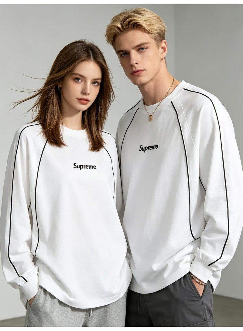 Supreme Men's and women's shoulder-thrust contrast stripe loose long-sleeved T-shirt - Image 1