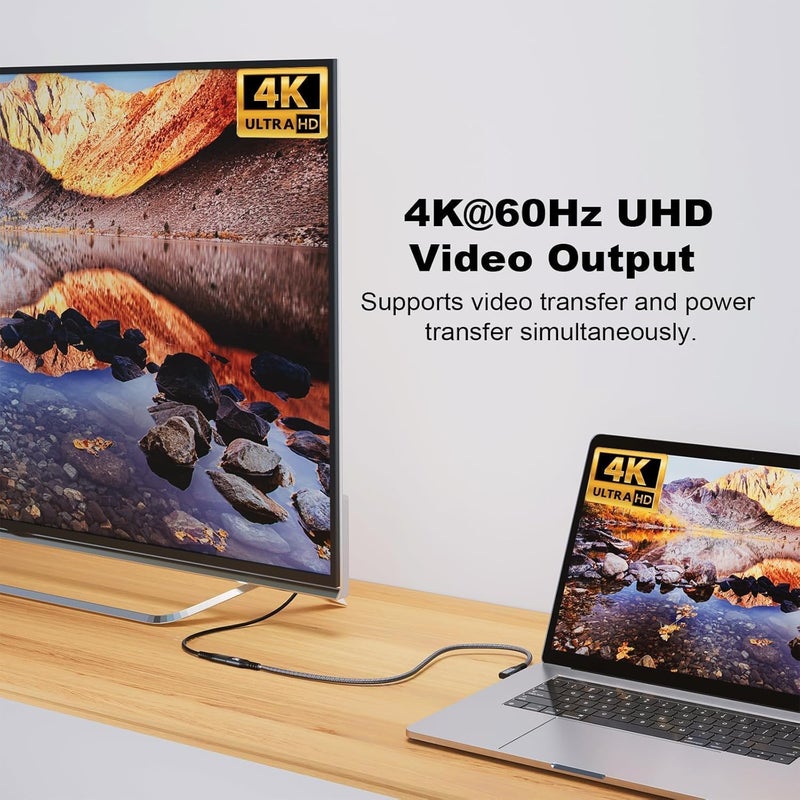 كيبل ديكون كابل شحن USB C 3.2 Gen-2 بقدرة 240 واط مع مرفق 90 درجة، كابل تمديد Thunderbolt 3 من ذكر إلى أنثى، نقل بيانات بسرعة 20 جيجابت في الثانية، 48 فولت/5 أمبير، فيديو Type-C بدقة 4K متوافق مع MacBook M1/M2/M3 (3 متر 10 أقدام) - Image 4