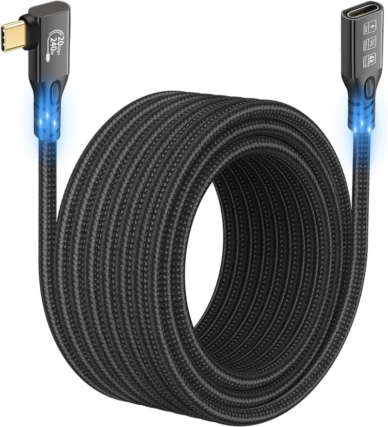 كيبل ديكون كابل شحن USB C 3.2 Gen-2 بقدرة 240 واط مع مرفق 90 درجة، كابل تمديد Thunderbolt 3 من ذكر إلى أنثى، نقل بيانات بسرعة 20 جيجابت في الثانية، 48 فولت/5 أمبير، فيديو Type-C بدقة 4K متوافق مع MacBook M1/M2/M3 (3 متر 10 أقدام) - Image 1