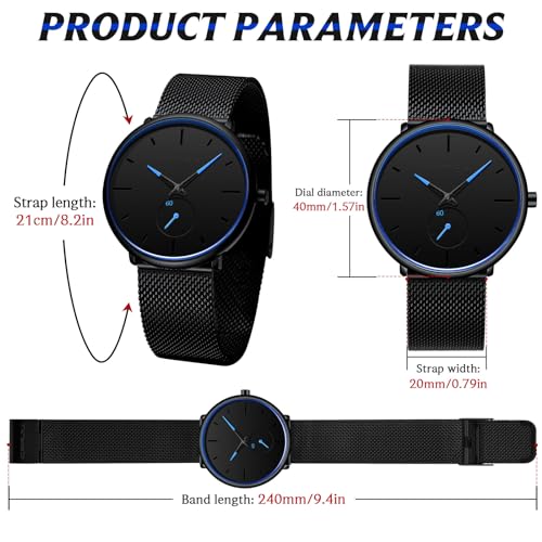 FIZILI Mens Watches Ultra-Thin Minimalist Waterproof-Fashion Wrist Watch for Men Unisex Dress with Stainless Steel Mesh Band-Blue Hands (New) - Image 4
