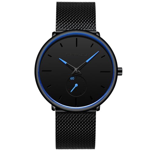 FIZILI Mens Watches Ultra-Thin Minimalist Waterproof-Fashion Wrist Watch for Men Unisex Dress with Stainless Steel Mesh Band-Blue Hands (New) - Image 1