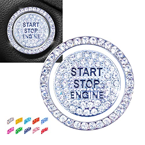 hallomomo Engine Start Stop Button Bling RingKey Ignition Starter Knob Ring Crystal Rhinestone Cover Push Start Button Diamond Decor RingCover Silver - Image 1