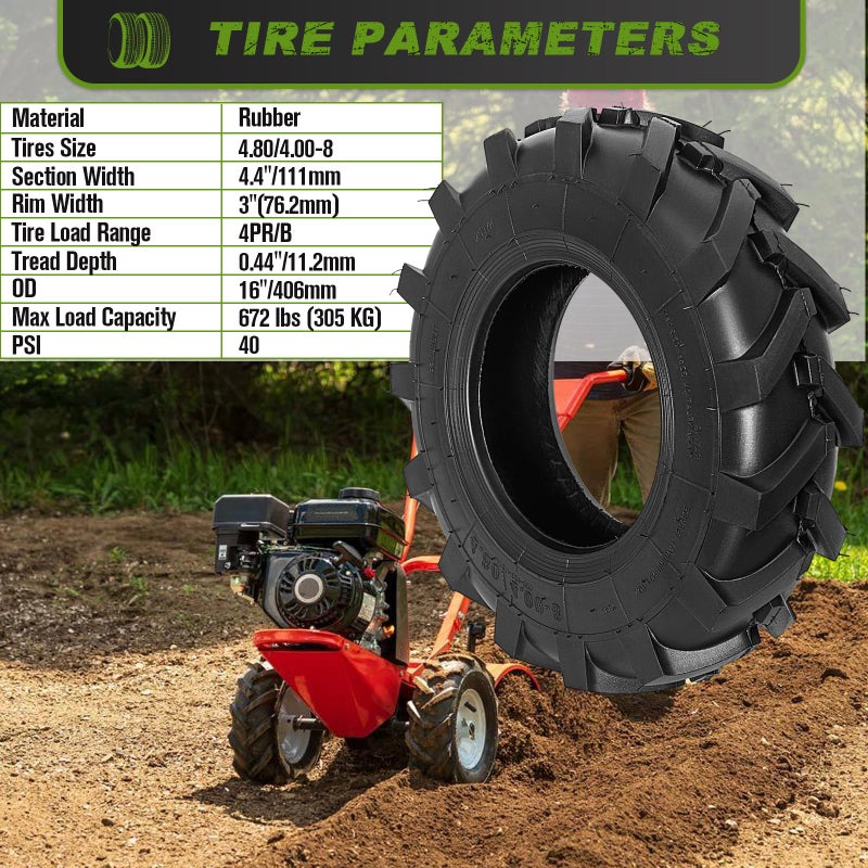 CMOOD 2 PCS 4.80/4.00-8 Tires, 4.80x4.00-8" Tubeless Turf Lawn Garden Tires for Tractor Tillers Golf Cart Most Garden Lawn Mower Tires - Image 2