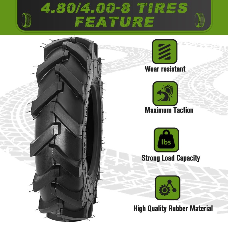 CMOOD 2 PCS 4.80/4.00-8 Tires, 4.80x4.00-8" Tubeless Turf Lawn Garden Tires for Tractor Tillers Golf Cart Most Garden Lawn Mower Tires - Image 4