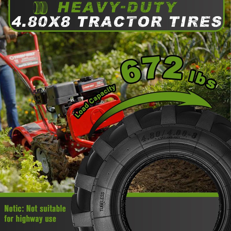CMOOD 2 PCS 4.80/4.00-8 Tires, 4.80x4.00-8" Tubeless Turf Lawn Garden Tires for Tractor Tillers Golf Cart Most Garden Lawn Mower Tires - Image 5