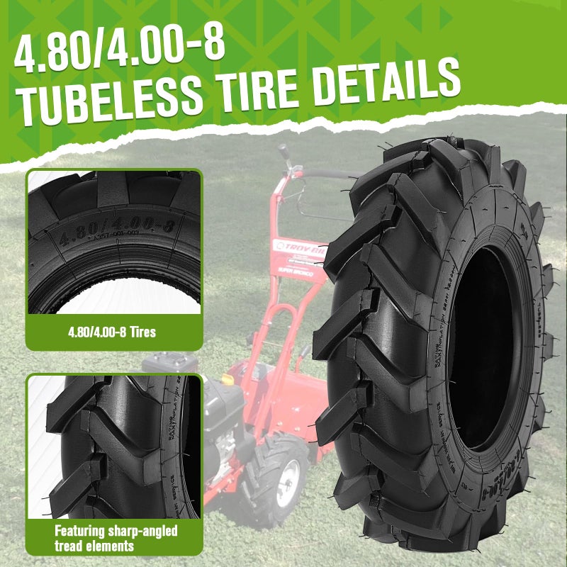 CMOOD 2 PCS 4.80/4.00-8 Tires, 4.80x4.00-8" Tubeless Turf Lawn Garden Tires for Tractor Tillers Golf Cart Most Garden Lawn Mower Tires - Image 3