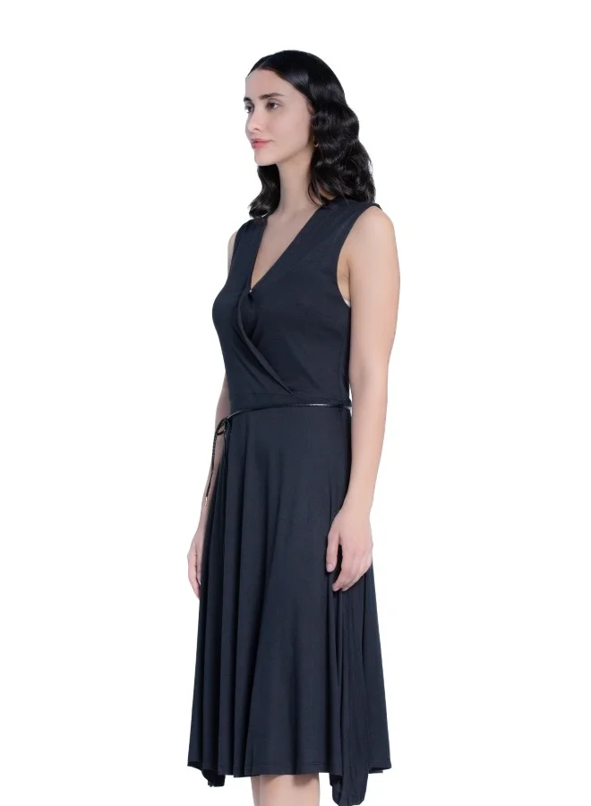 ZABAIONE Women's Black Sleeveless Midi Dress