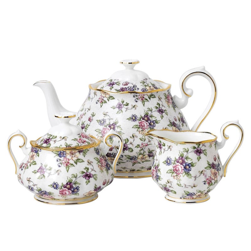 ROYAL ALBERT Royal Albert 100 Years 1940 3Piece Set Teapot Sugar  Creamer 