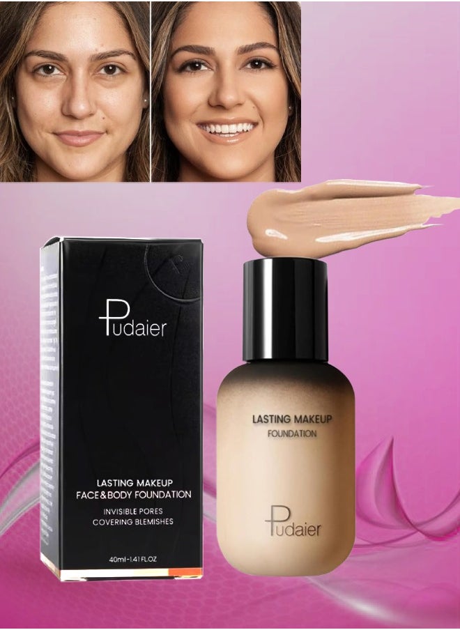 pudaier - Face and Body Foundation Moisturizing Long Lasting Invisible Pores Covering Blemishes Makeup Liquid Foundation Full Coverage Oil Control Concealer Face Foundation Natural Light 2.5 40ml - Image 1