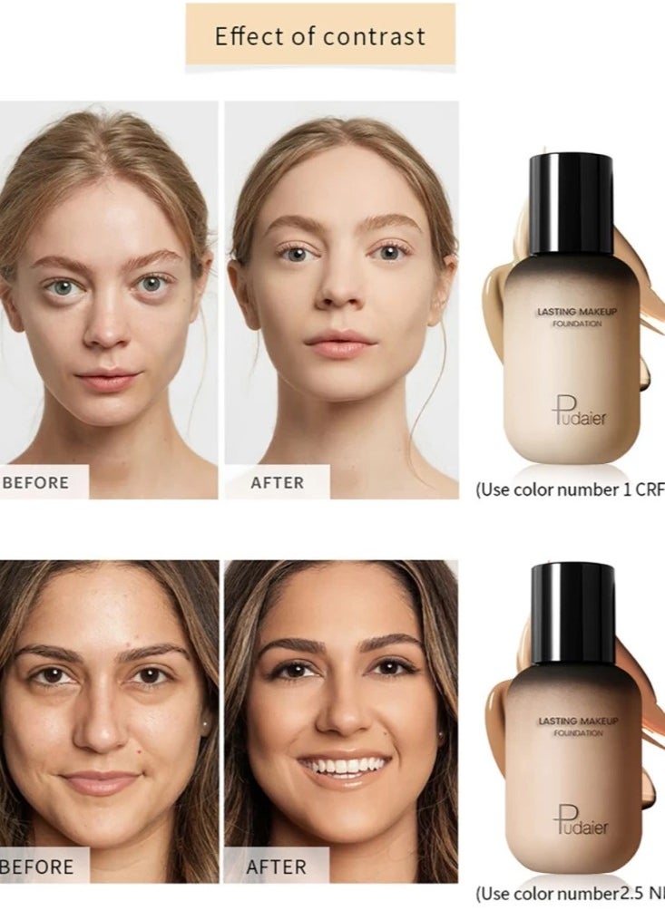 pudaier - Face and Body Foundation Moisturizing Long Lasting Invisible Pores Covering Blemishes Makeup Liquid Foundation Full Coverage Oil Control Concealer Face Foundation Natural Light 2.5 40ml - Image 1