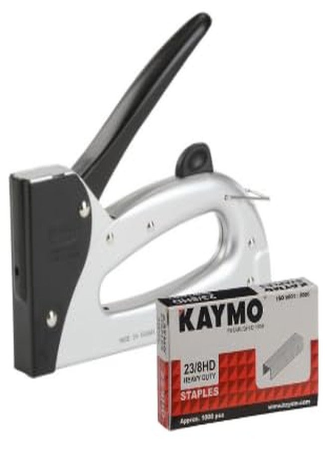 Kaymo M-10 Hand Tacker with 23 Series H - 8mm Staple Pins (1000 Pins) | All Metal Body | 280g Lightweight Stapler | Horizontal Spring Plate | Lockable Handle | Easy Loading - Image 1