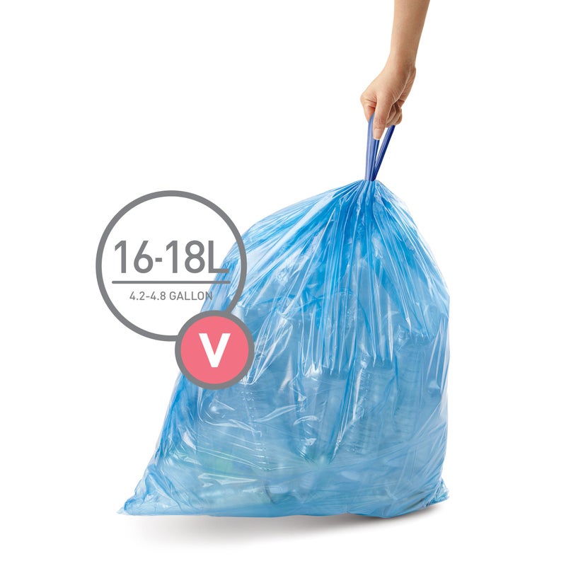 simplehuman Code V 60 Count, Genuine Custom Fit Liners, Drawstring Trash Bags in Dispenser Packs, 16-18 Liter / 4.2-4.8 Gallon, Blue - Image 2