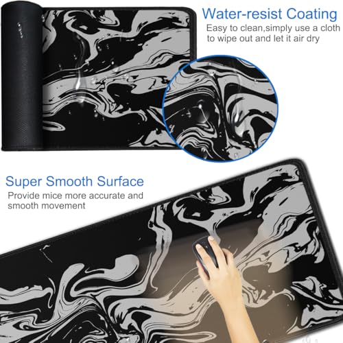 Naukay Gaming Mouse Pad, 31.5x15.7 inch Large Extended Computer Keyboard Mouse Mat, Water Resist Non-Slip Mousepad Rubber Base Long XXL Desk Mouse Pad for Gaming, Office & Home, Marble White - Image 3