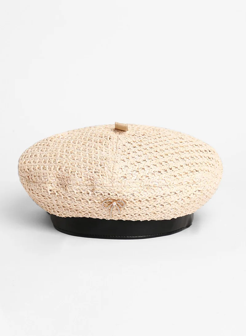 Haute Sauce  Bow Woven Beret Hat - Off-White for Women | Best Price UAE