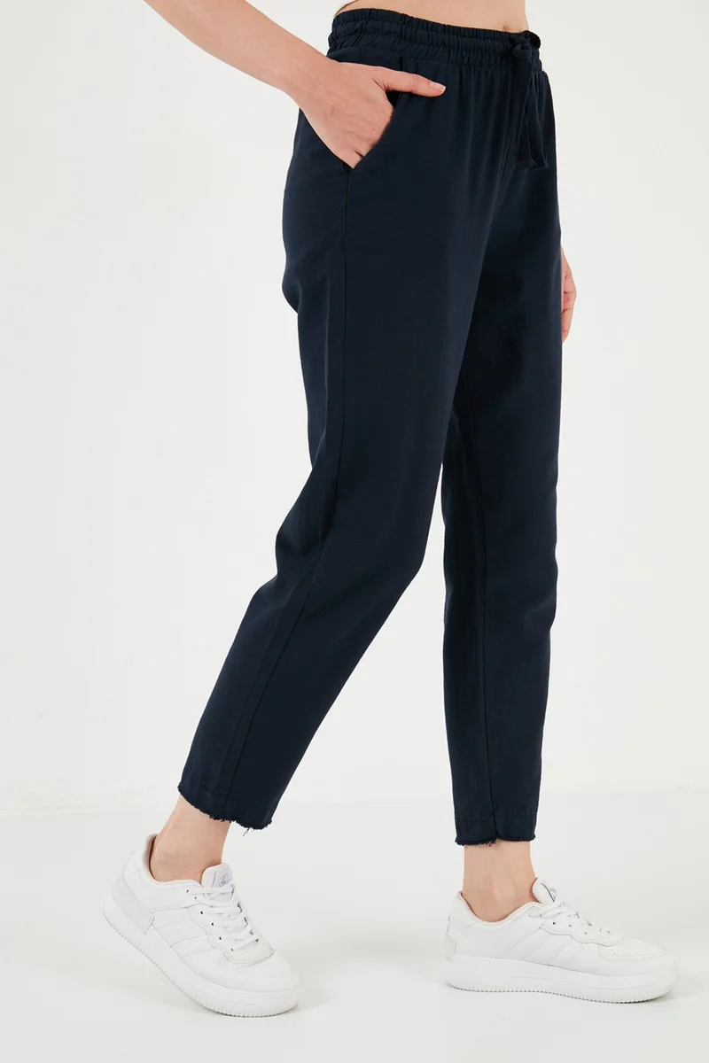 ليلا Cotton Waist Tie High Waist Linen Look Short Leg Trousers Women's Trousers 668YP5134