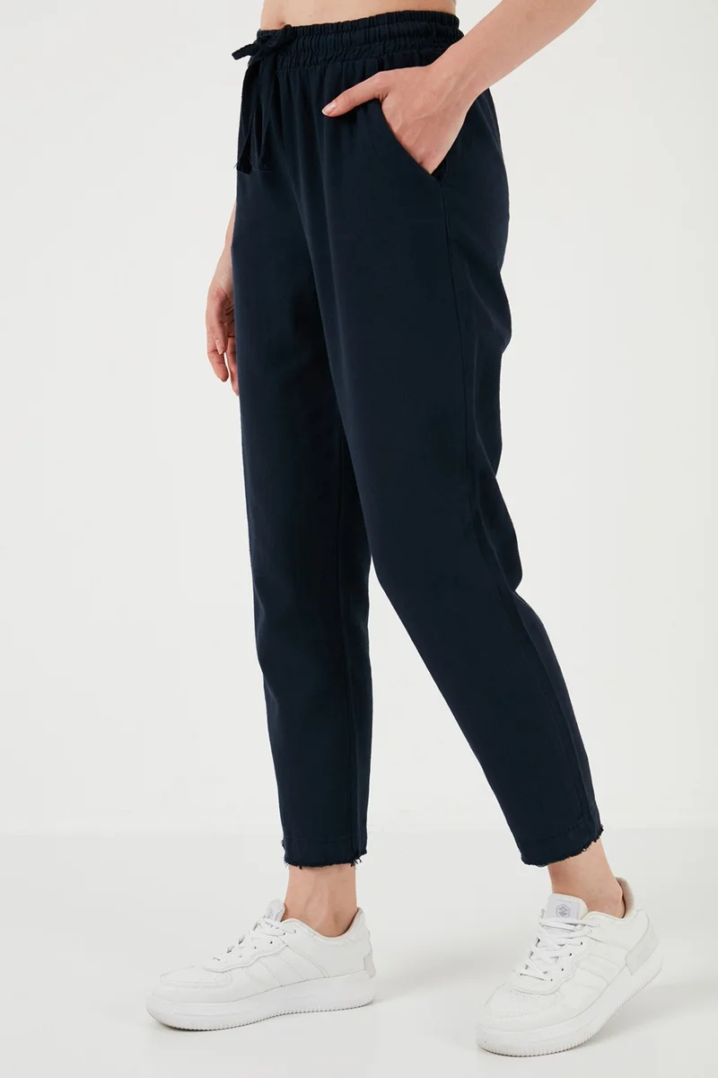 ليلا Cotton Waist Tie High Waist Linen Look Short Leg Trousers Women's Trousers 668YP5134