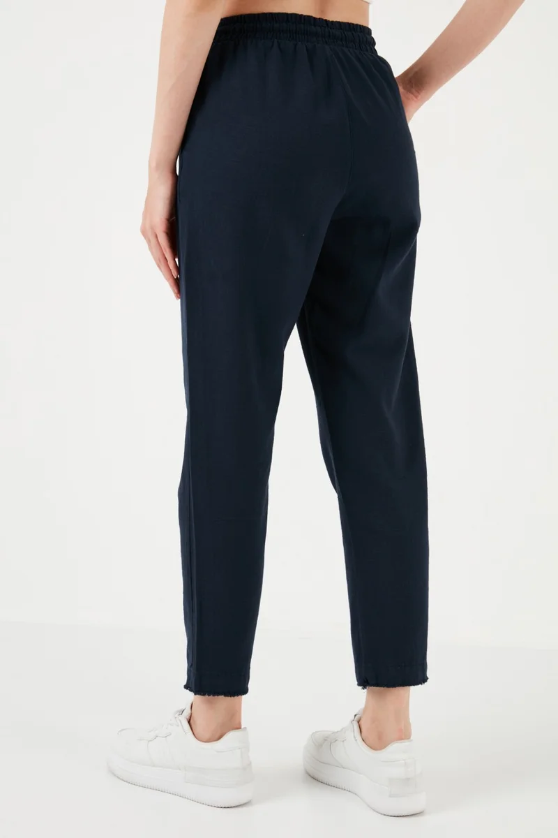 ليلا Cotton Waist Tie High Waist Linen Look Short Leg Trousers Women's Trousers 668YP5134