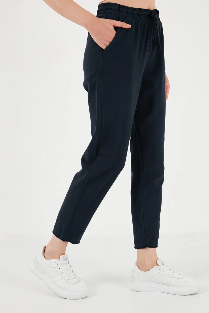 ليلا Cotton Waist Tie High Waist Linen Look Short Leg Trousers Women's Trousers 668YP5134