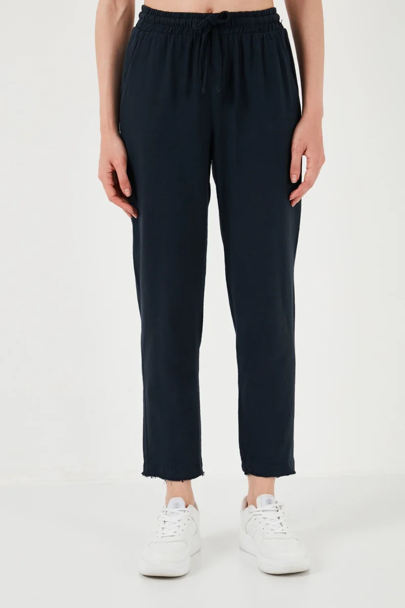 ليلا Cotton Waist Tie High Waist Linen Look Short Leg Trousers Women's Trousers 668YP5134