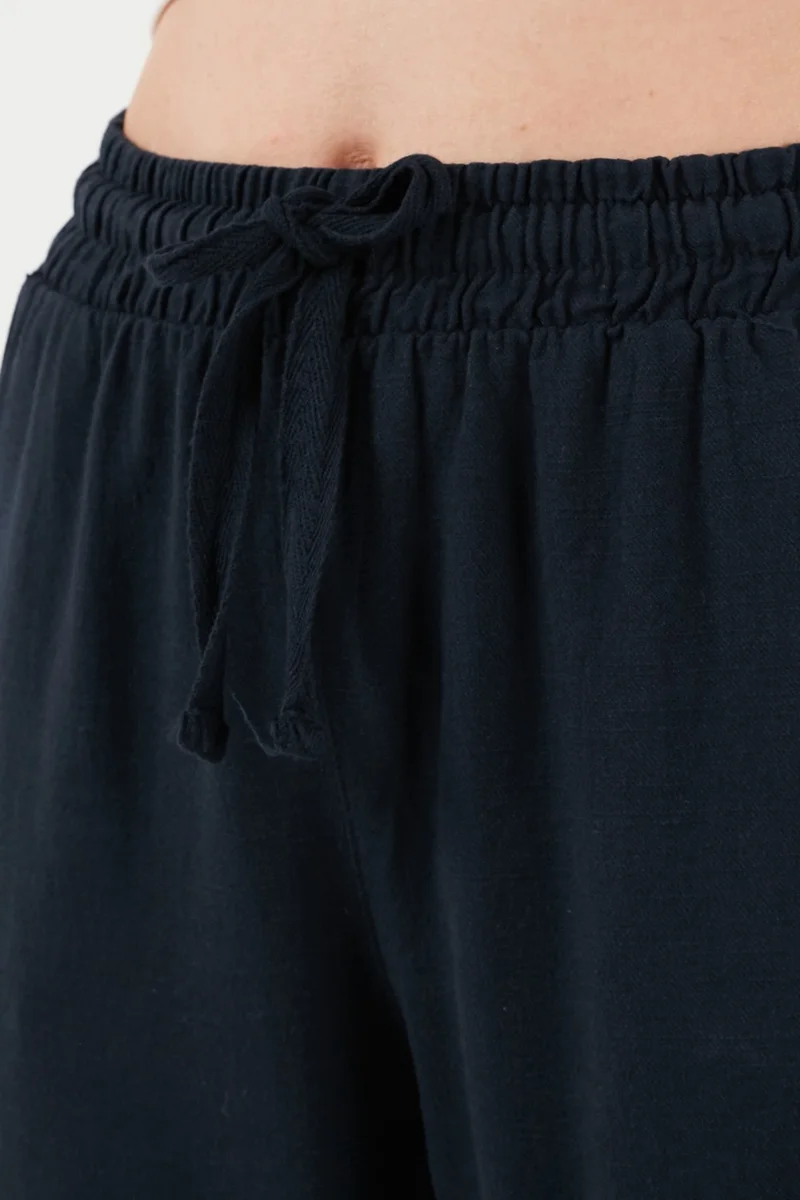 ليلا Cotton Waist Tie High Waist Linen Look Short Leg Trousers Women's Trousers 668YP5134