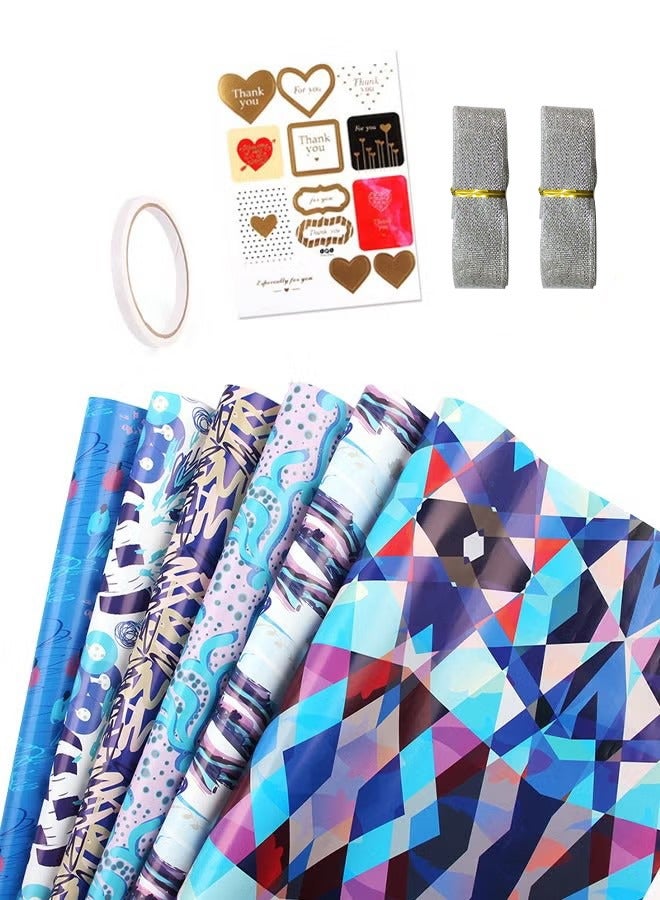 CHENYA 6 Sheets Gift Wrapping Paper with Party Theme Series for Her Him Women Men Kids Childrens Birthday Gifts Wrapping with Sticker and Tape - Image 1