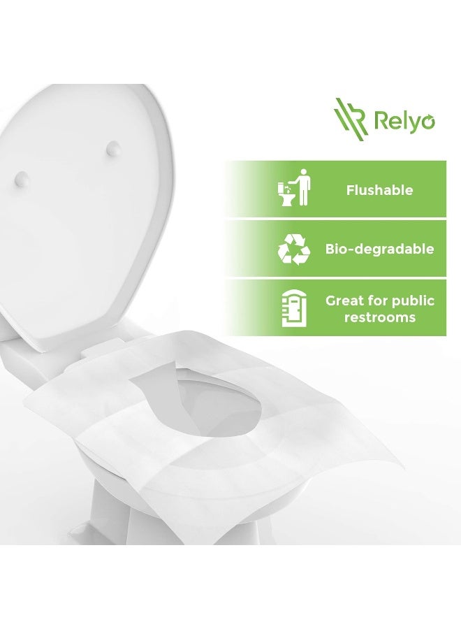 Relyo Toilet Seat Cover Paper Flushable (50 Pack) - XL for Adults and Kids Potty Training, 100% Biodegradable Travel Supplies Essentials for Public Restrooms, Airplane, Camping, Festivals - Image 2