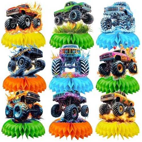 BQC 9 Pcs Monster Truck Table Decorations Monster Truck Birthday Decorations Monster Truck Centerpieces Monster Truck Party Supplies - Image 1