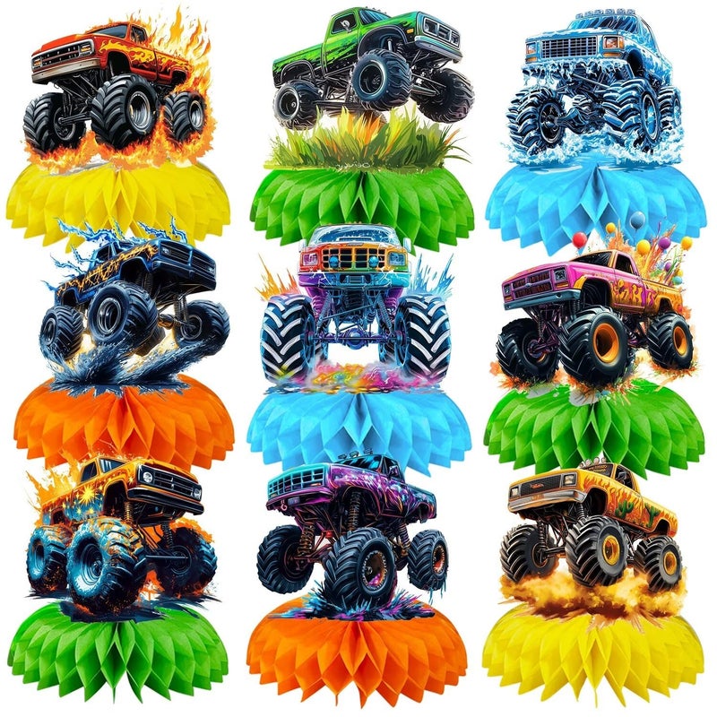 BQC 9 Pcs Monster Truck Table Decorations Monster Truck Birthday Decorations Monster Truck Centerpieces Monster Truck Party Supplies - Image 3