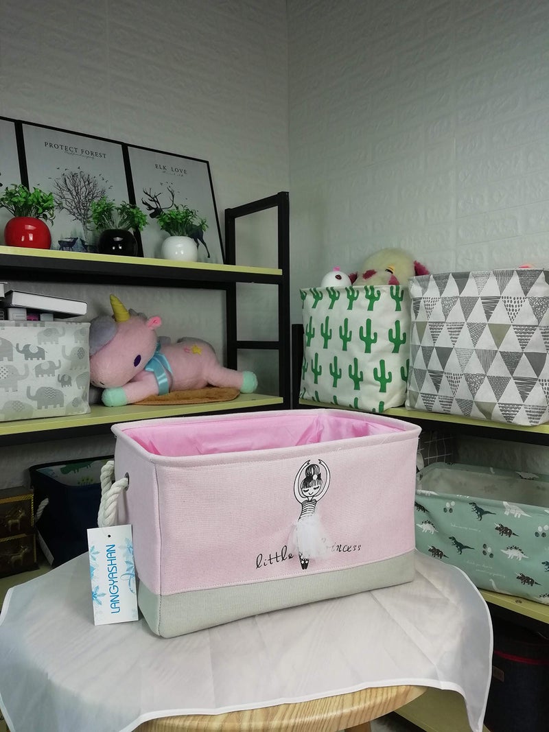 LANGYASHAN Rectangular Storage Bin Collapse Canvas Fabric Cartoon Storage Basket with Handles for Organizing Home Kitchen Boys and Girls Toys Office Closet Shelf Baskets (Girl) - Image 5