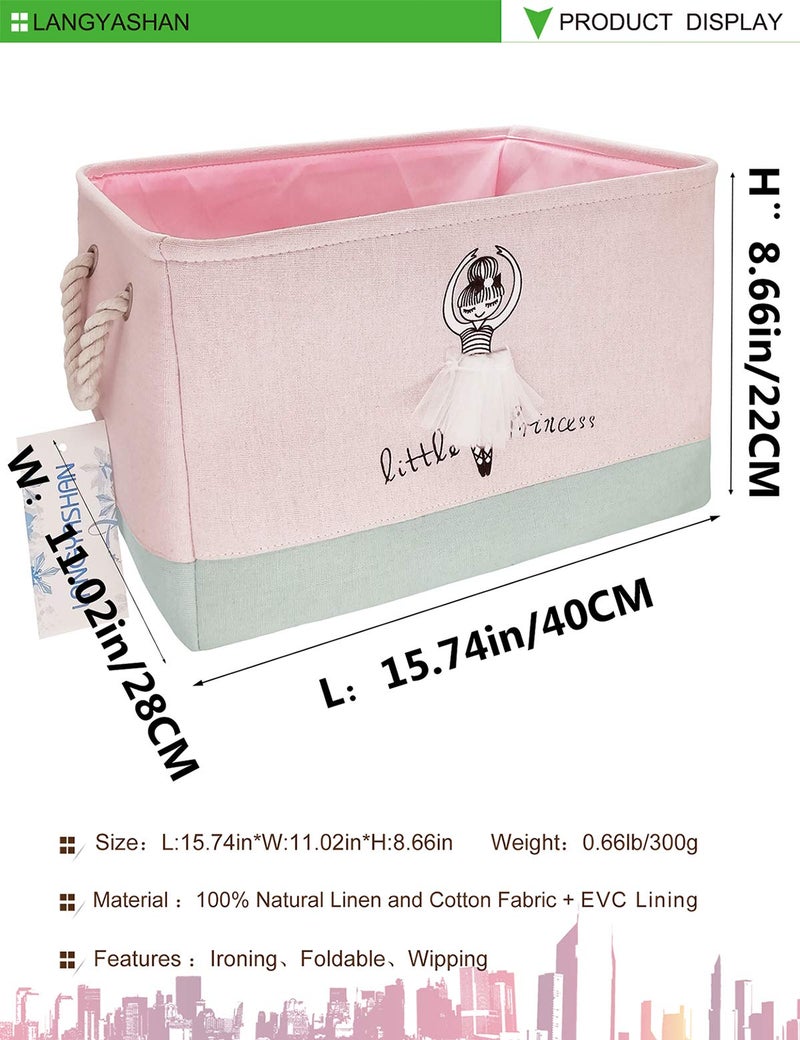 LANGYASHAN Rectangular Storage Bin Collapse Canvas Fabric Cartoon Storage Basket with Handles for Organizing Home Kitchen Boys and Girls Toys Office Closet Shelf Baskets (Girl) - Image 2
