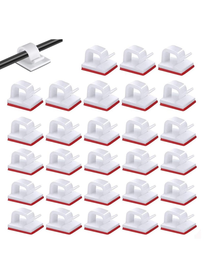 50 Pcs Adhesive Cable Clips, Wire Holder Organizer, Cable Organizers Wire Clips for Cable Management Under Desk, Hide Cable, Light Clips Hooks, Cable Holder Clips for Office Home (White)  - Image 1