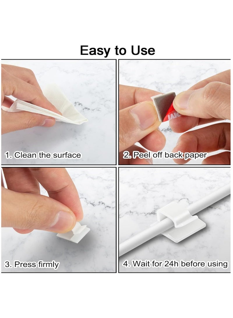 50 Pcs Adhesive Cable Clips, Wire Holder Organizer, Cable Organizers Wire Clips for Cable Management Under Desk, Hide Cable, Light Clips Hooks, Cable Holder Clips for Office Home (White)  - Image 4