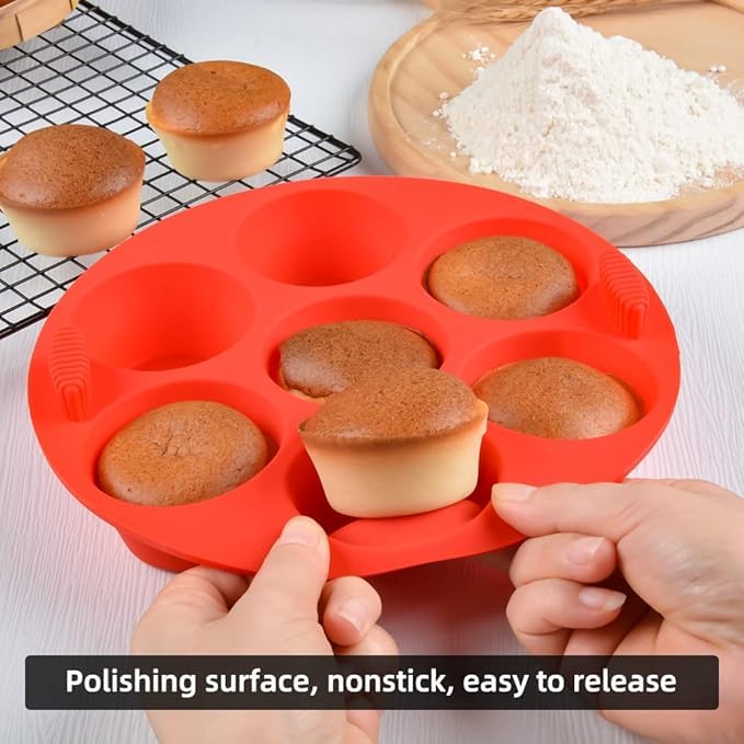 Husaini Mart Husaini Mart 7 Cavities Silicone Air Fryer with Silicone Brush Muffin Pans Regular Silicone Cupcake Pan NonStick Silicone Great for Making Tart Bread Round Pudding Cupcake Recipe  - Image 3