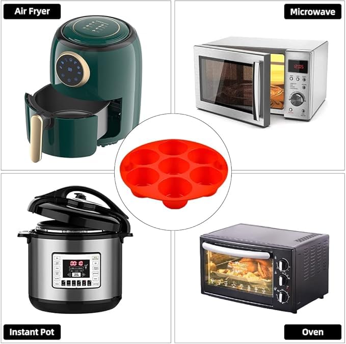 Husaini Mart Husaini Mart 7 Cavities Silicone Air Fryer with Silicone Brush Muffin Pans Regular Silicone Cupcake Pan NonStick Silicone Great for Making Tart Bread Round Pudding Cupcake Recipe  - Image 4