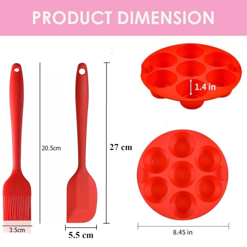 Husaini Mart Husaini Mart 7 Cavities Silicone Air Fryer with Silicone Brush Muffin Pans Regular Silicone Cupcake Pan NonStick Silicone Great for Making Tart Bread Round Pudding Cupcake Recipe  - Image 2