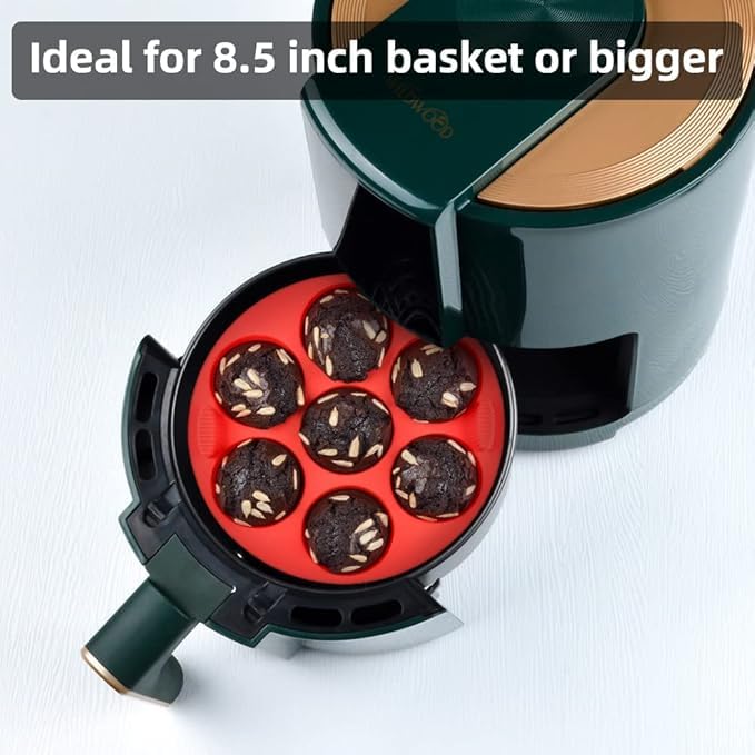 Husaini Mart Husaini Mart 7 Cavities Silicone Air Fryer with Silicone Brush Muffin Pans Regular Silicone Cupcake Pan NonStick Silicone Great for Making Tart Bread Round Pudding Cupcake Recipe  - Image 5