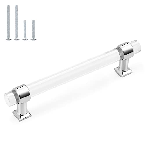 Probrico 10 Pack 5 Inch Cabinet Pulls Polished Chrome Zinc Alloy with Clear Acrylic Kitchen Cabinet Handles, Drawer Pulls for Bedroom and Bathroom Cupboards and Cabinets - Image 1