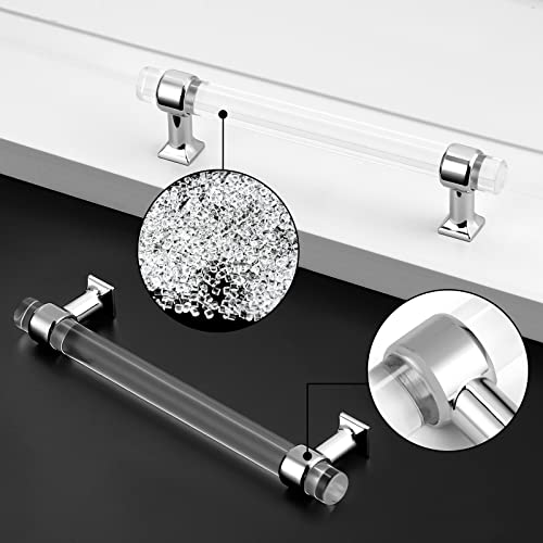 Probrico 10 Pack 5 Inch Cabinet Pulls Polished Chrome Zinc Alloy with Clear Acrylic Kitchen Cabinet Handles, Drawer Pulls for Bedroom and Bathroom Cupboards and Cabinets - Image 5